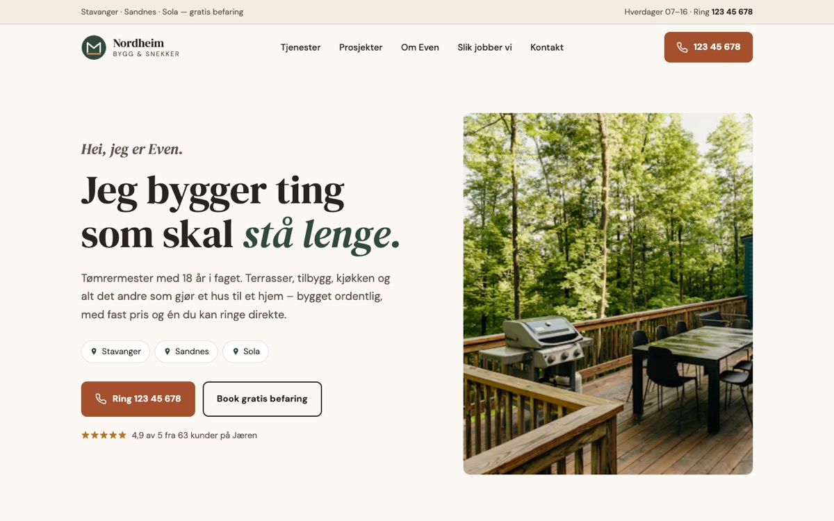 Skjermbilde av Nordheim Bygg og Snekker